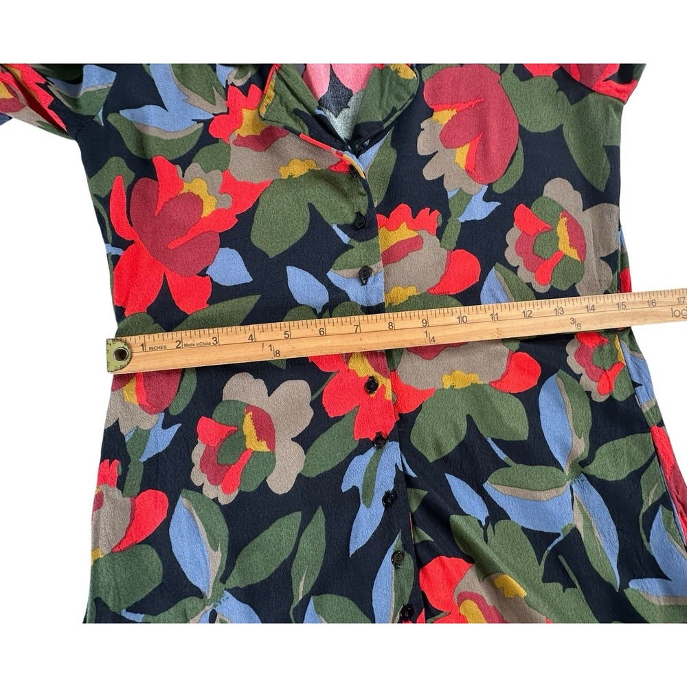 Zara Trafaluc Collection Floral Red Black Green Shirt Dress Button Down XS - Picture 7 of 14